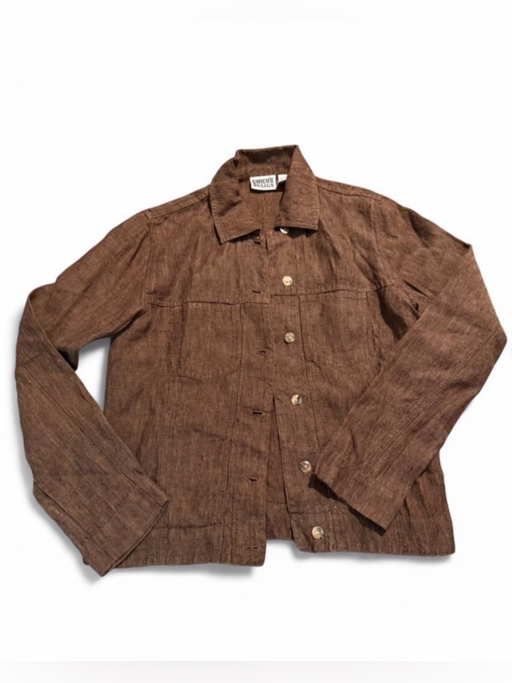Chico's Brown Linen Button-Up Shirt Jacket
